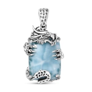 D’Joy Artisan Crafted Larimar and Diamond 22.00 ctw Pendant in Sterling Silver