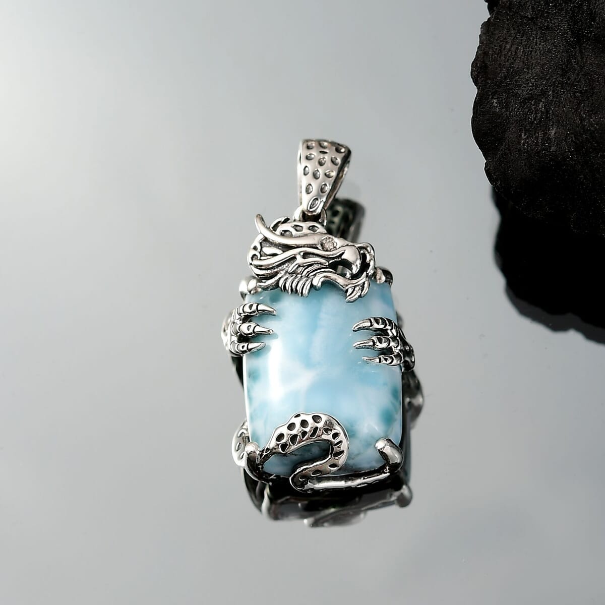 D’Joy Artisan Crafted Larimar and Diamond 22.00 ctw Pendant in Sterling Silver image number 1