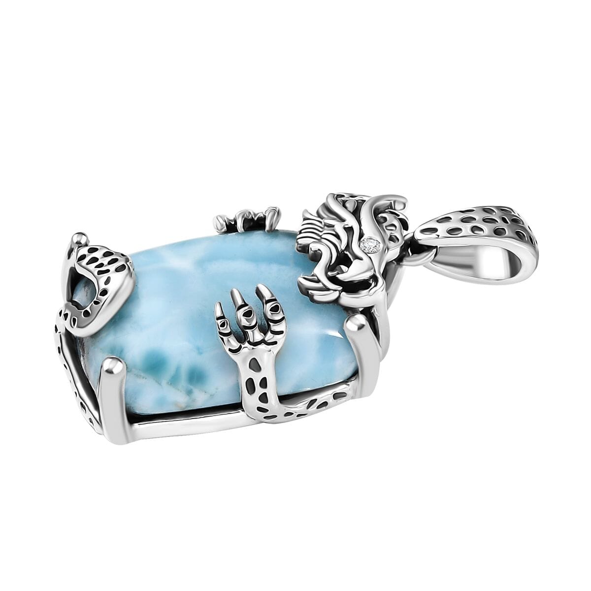 D’Joy Artisan Crafted Larimar and Diamond 22.00 ctw Pendant in Sterling Silver image number 3