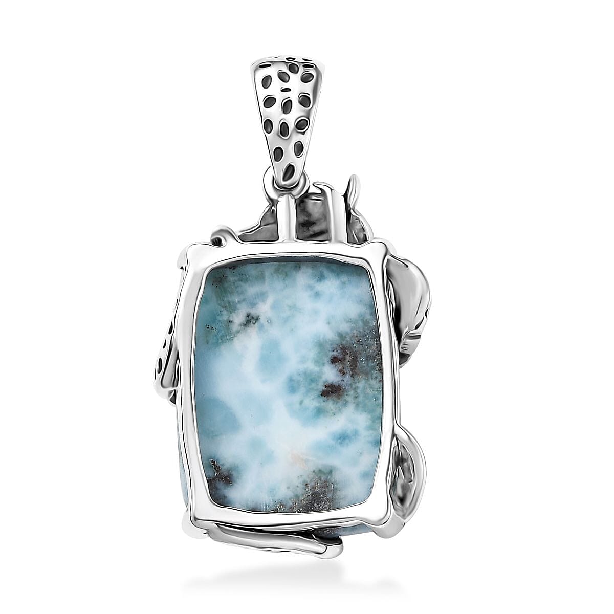 D'Joy Artisan Crafted Larimar and Diamond 22.00 ctw Dragon of Atlantis Pendant without Chain in Sterling Silver