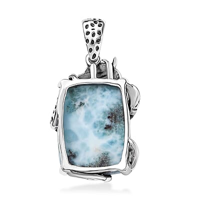 D'Joy Artisan Crafted Larimar and Diamond 22.00 ctw Dragon of Atlantis Pendant without Chain in Sterling Silver