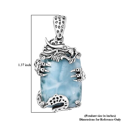 D'Joy Artisan Crafted Larimar and Diamond 22.00 ctw Dragon of Atlantis Pendant without Chain in Sterling Silver