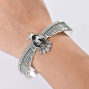 D'Joy Artisan Crafted White Buffalo 9.20 ctw Thunderbird Spirit Cuff Bracelet in Sterling Silver (7.25 In)
