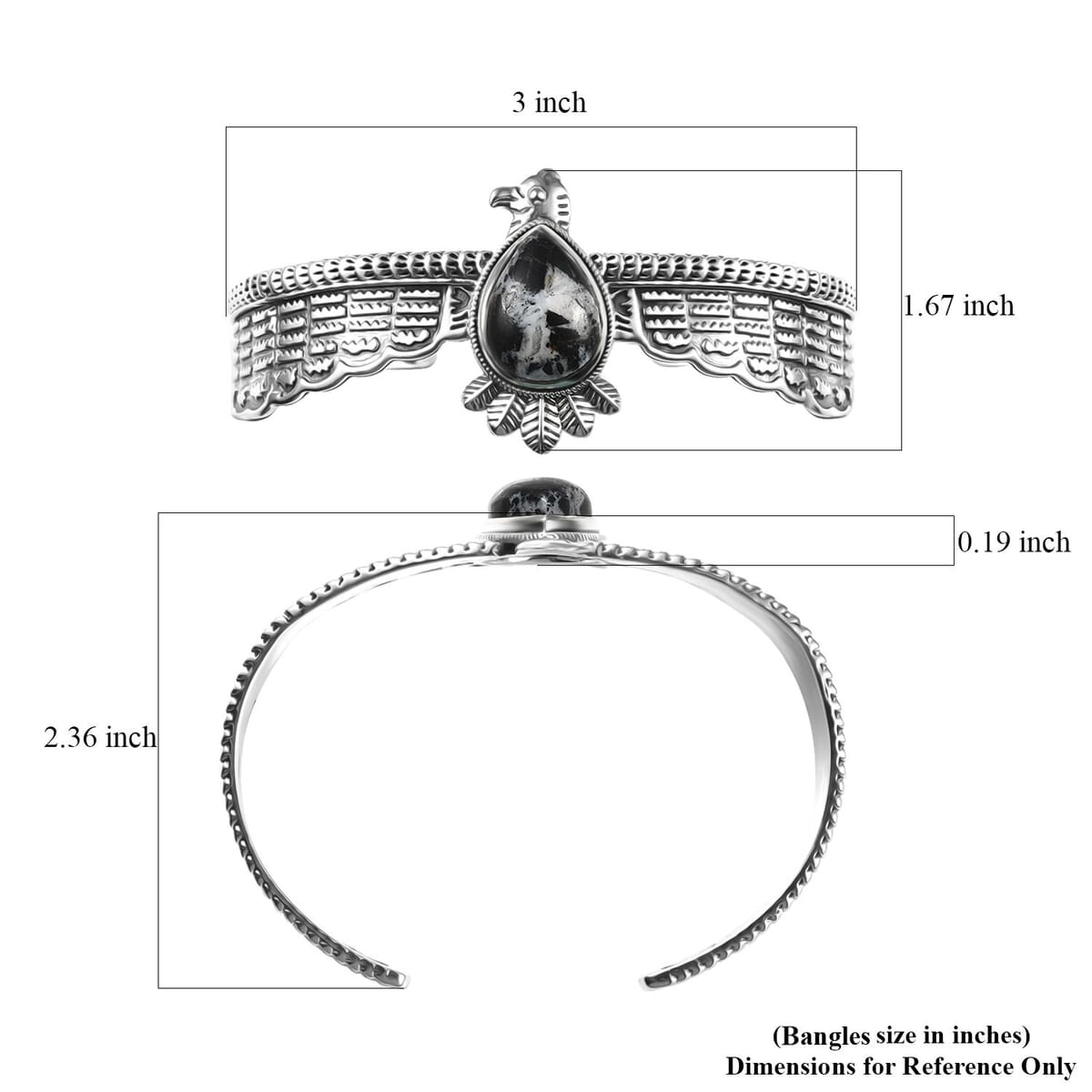 D'Joy Artisan Crafted White Buffalo 9.20 ctw Thunderbird Spirit Cuff Bracelet in Sterling Silver (7.25 In) image number 5