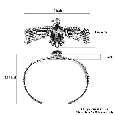 D'Joy Artisan Crafted White Buffalo 9.20 ctw Thunderbird Spirit Cuff Bracelet in Sterling Silver (7.25 In)