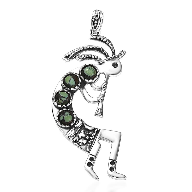 D'Joy Artisan Crafted Whispering Web Turquoise 2.20 ctw Kokopelli Pendant without Chain in Sterling Silver