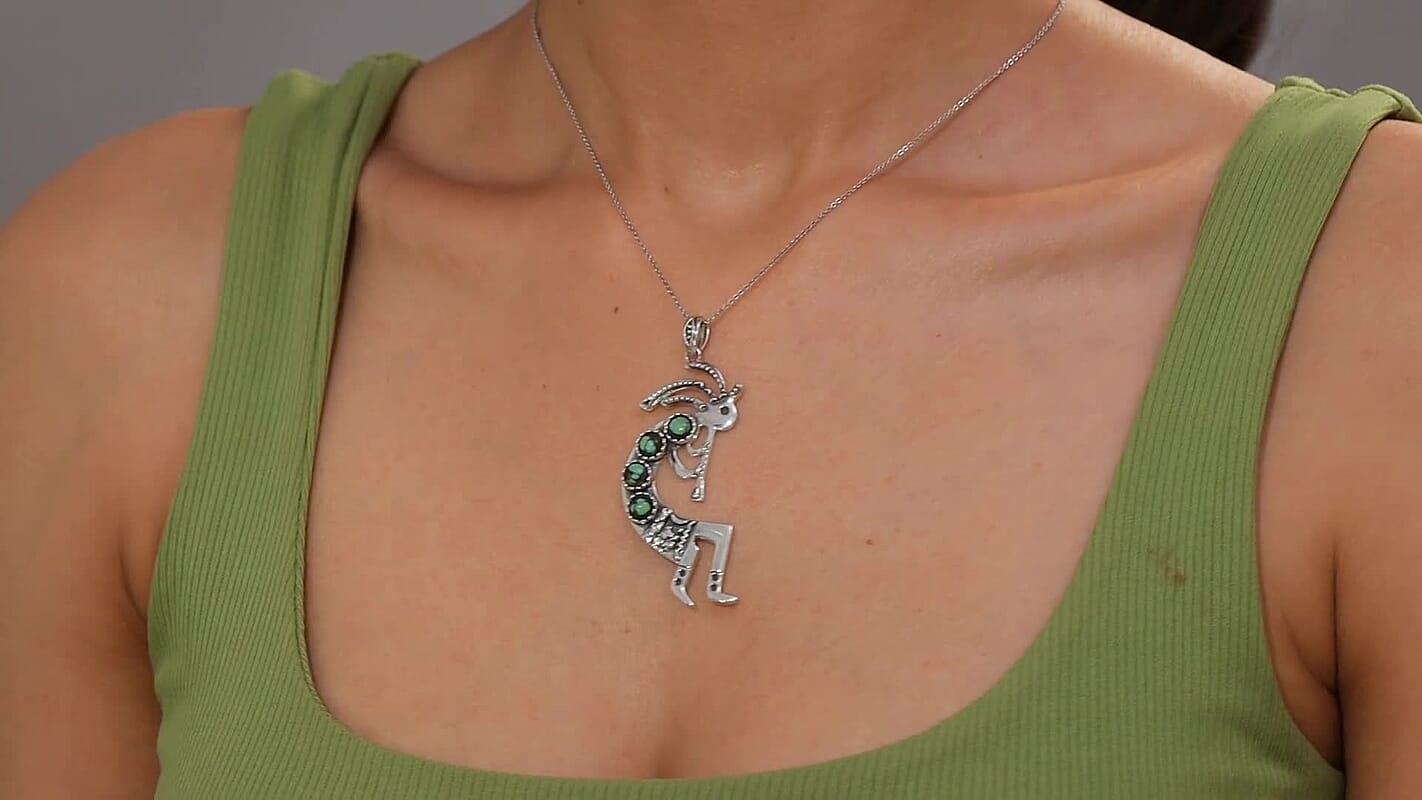 D'Joy Artisan Crafted Whispering Web Turquoise 2.20 ctw Kokopelli Pendant without Chain in Sterling Silver