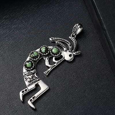 D'Joy Artisan Crafted Whispering Web Turquoise 2.20 ctw Kokopelli Pendant without Chain in Sterling Silver
