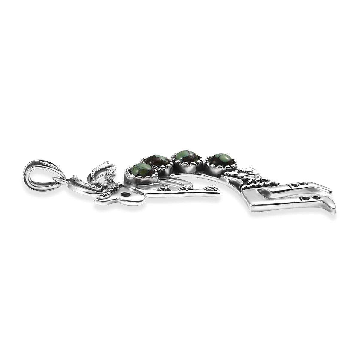 D'Joy Artisan Crafted Whispering Web Turquoise 2.20 ctw Kokopelli Pendant in Sterling Silver image number 3