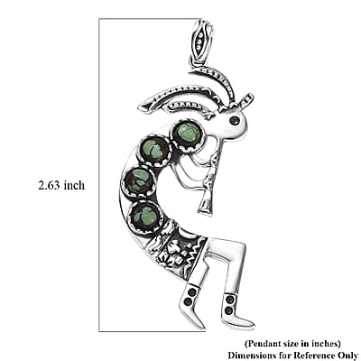 D'Joy Artisan Crafted Whispering Web Turquoise 2.20 ctw Kokopelli Pendant without Chain in Sterling Silver