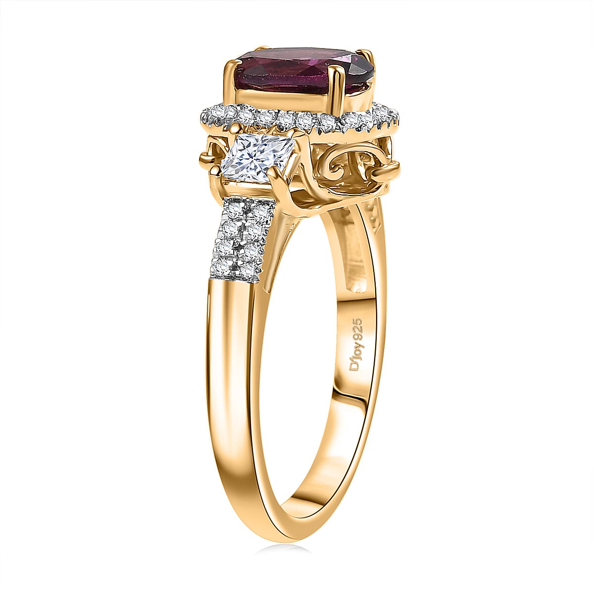D'Joy AAA Radiant Ember Garnet and Lab Grown Diamond 2.15 ctw Ring in 18K Vermeil Yellow Gold Over Sterling Silver (Size 10.0) image number 3