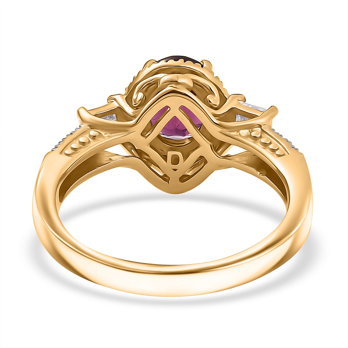 D'Joy AAA Radiant Ember Garnet and Lab Grown Diamond 2.15 ctw Ring in 18K Vermeil Yellow Gold Over Sterling Silver (Size 10.0) image number 4