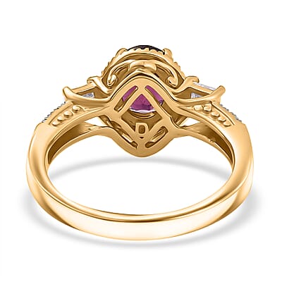 D'Joy Premium Radiant Ember Garnet and Lab Grown Diamond 2.15 ctw Ring in 18K Vermeil Yellow Gold Over Sterling Silver (Size 10.0)