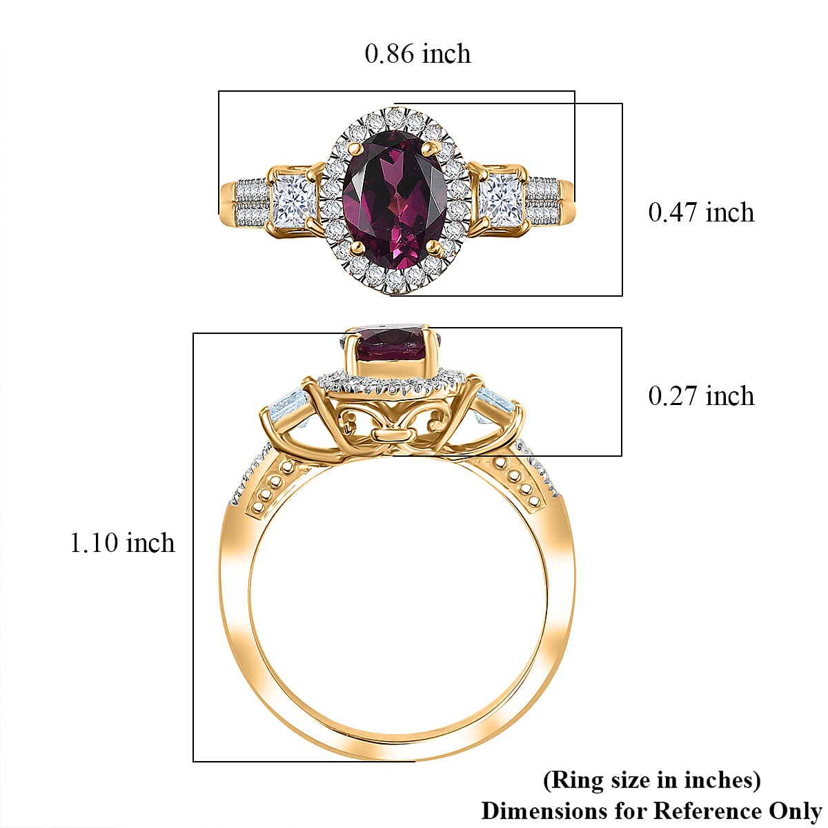 D'Joy AAA Radiant Ember Garnet and Lab Grown Diamond 2.15 ctw Ring in 18K Vermeil Yellow Gold Over Sterling Silver (Size 10.0) image number 5