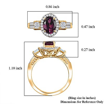 D'Joy Premium Radiant Ember Garnet and Lab Grown Diamond 2.15 ctw Ring in 18K Vermeil Yellow Gold Over Sterling Silver (Size 10.0)