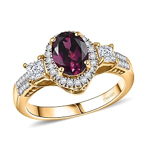 D'Joy Premium Radiant Ember Garnet and Lab Grown Diamond 2.15 ctw Ring in 18K Vermeil Yellow Gold Over Sterling Silver (Size 7.0)