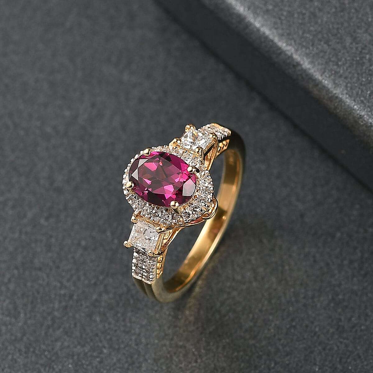 D'Joy Premium Radiant Ember Garnet and Lab Grown Diamond 2.15 ctw Ring in 18K Vermeil Yellow Gold Over Sterling Silver (Size 7.0) image number 1