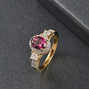 D'Joy Premium Radiant Ember Garnet and Lab Grown Diamond 2.15 ctw Ring in 18K Vermeil Yellow Gold Over Sterling Silver (Size 7.0)