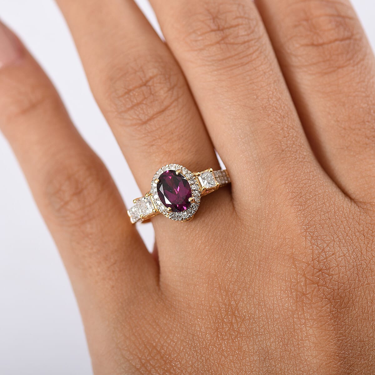 D'Joy Premium Radiant Ember Garnet and Lab Grown Diamond 2.15 ctw Ring in 18K Vermeil Yellow Gold Over Sterling Silver (Size 7.0) image number 2