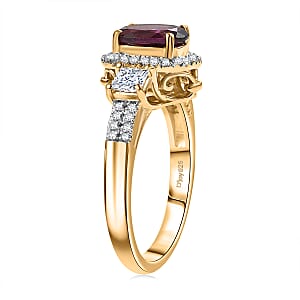 D'Joy Premium Radiant Ember Garnet and Lab Grown Diamond 2.15 ctw Ring in 18K Vermeil Yellow Gold Over Sterling Silver (Size 7.0)