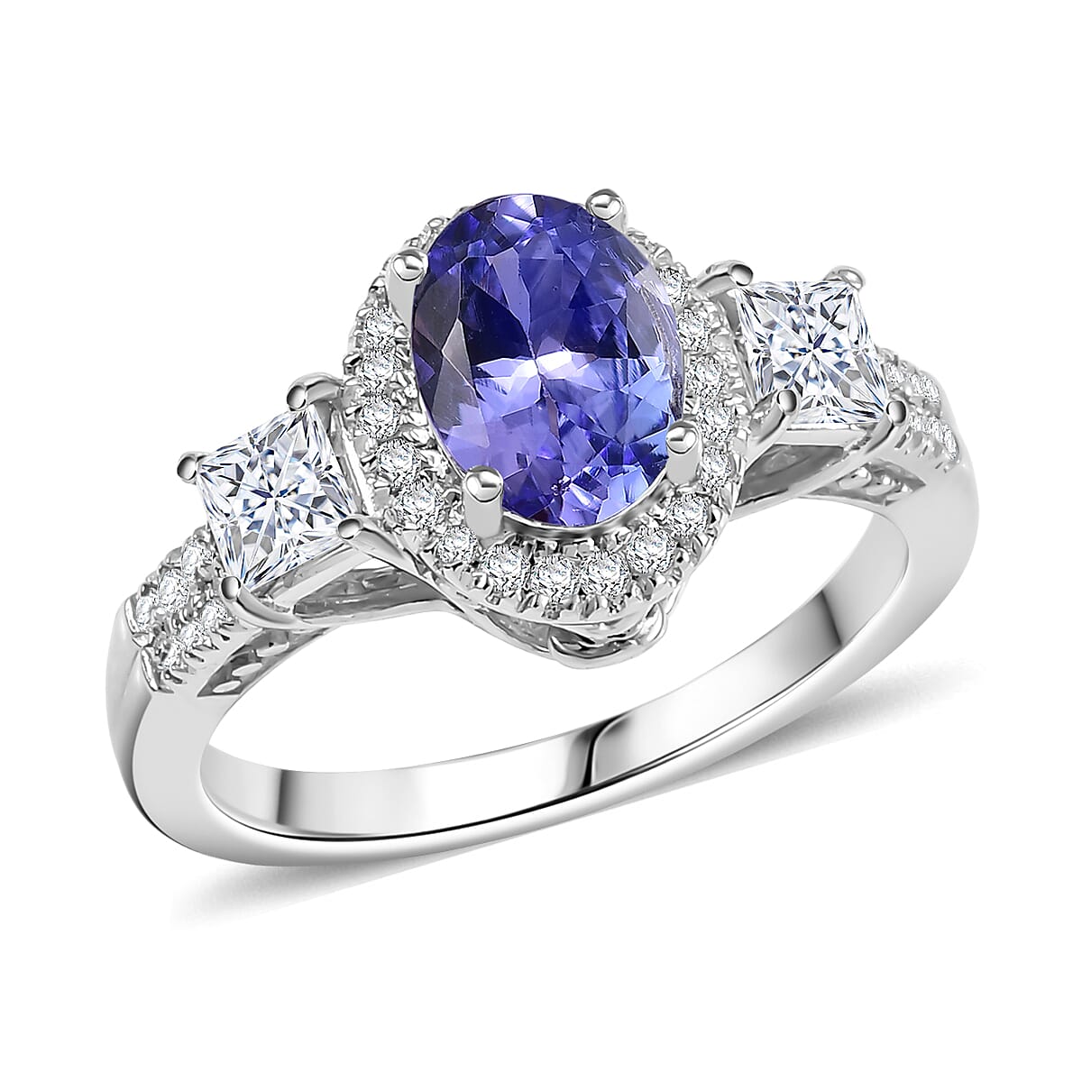 D'Joy AAA Tanzanite and Lab Grown Diamond 2.00 ctw Ring in Rhodium Over Sterling Silver (Size 10.0) image number 0