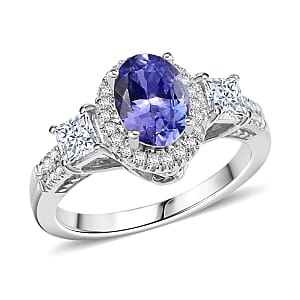 D'Joy AAA Tanzanite and Lab Grown Diamond 2.00 ctw Ring in Rhodium Over Sterling Silver (Size 10.0)