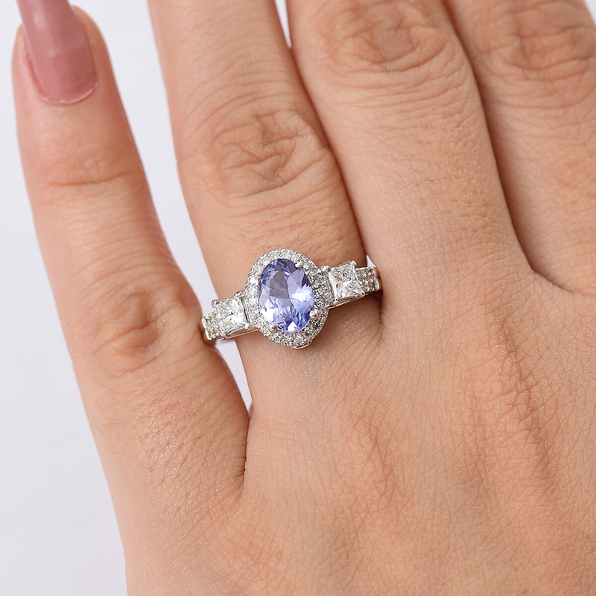 D'Joy Premium Tanzanite and Lab Grown Diamond 2.00 ctw Ring in Rhodium Over Sterling Silver (Size 7.0) image number 2