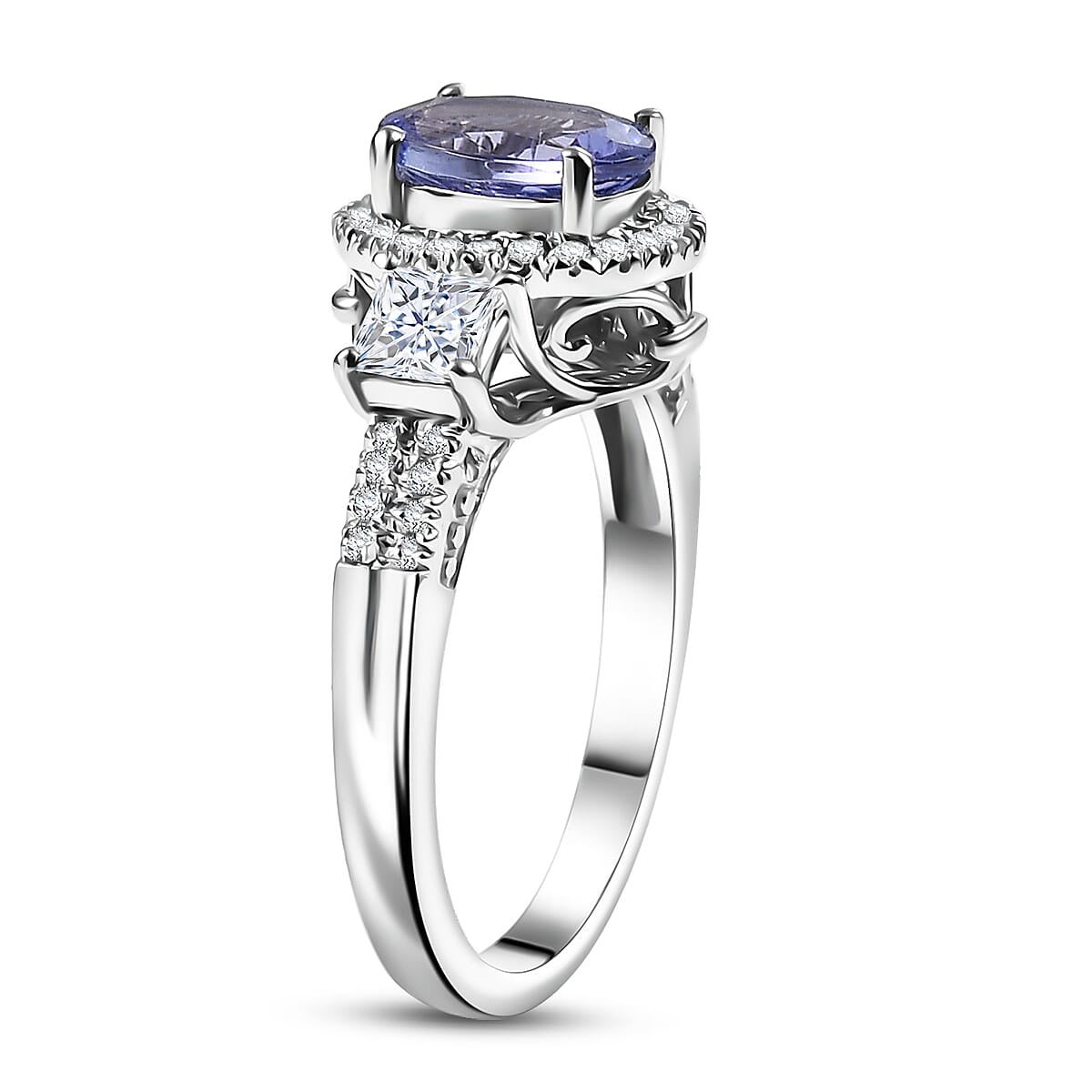 D'Joy Premium Tanzanite and Lab Grown Diamond 2.00 ctw Ring in Rhodium Over Sterling Silver (Size 7.0) image number 3