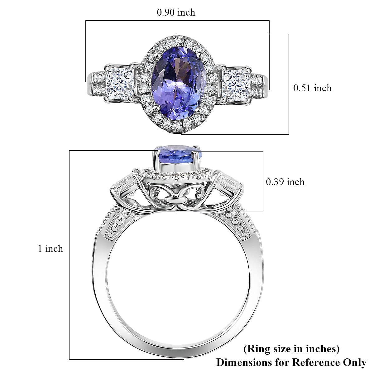 D'Joy Premium Tanzanite and Lab Grown Diamond 2.00 ctw Ring in Rhodium Over Sterling Silver (Size 9.0) image number 5