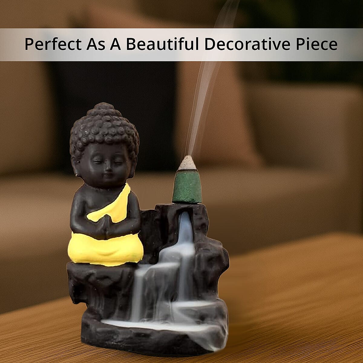 Brown Resin Buddha Backflow Fountain Gift Set image number 1