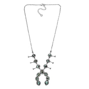 D'Joy Artisan Crafted Whispering Web Turquoise 14.60 ctw Squash Blossom Necklace 18 Inches in Sterling Silver 
