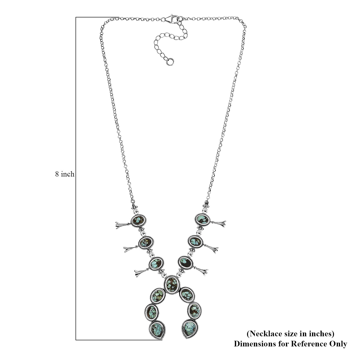D'Joy Artisan Crafted Whispering Web Turquoise 14.60 ctw Squash Blossom Necklace 18 Inches in Sterling Silver 