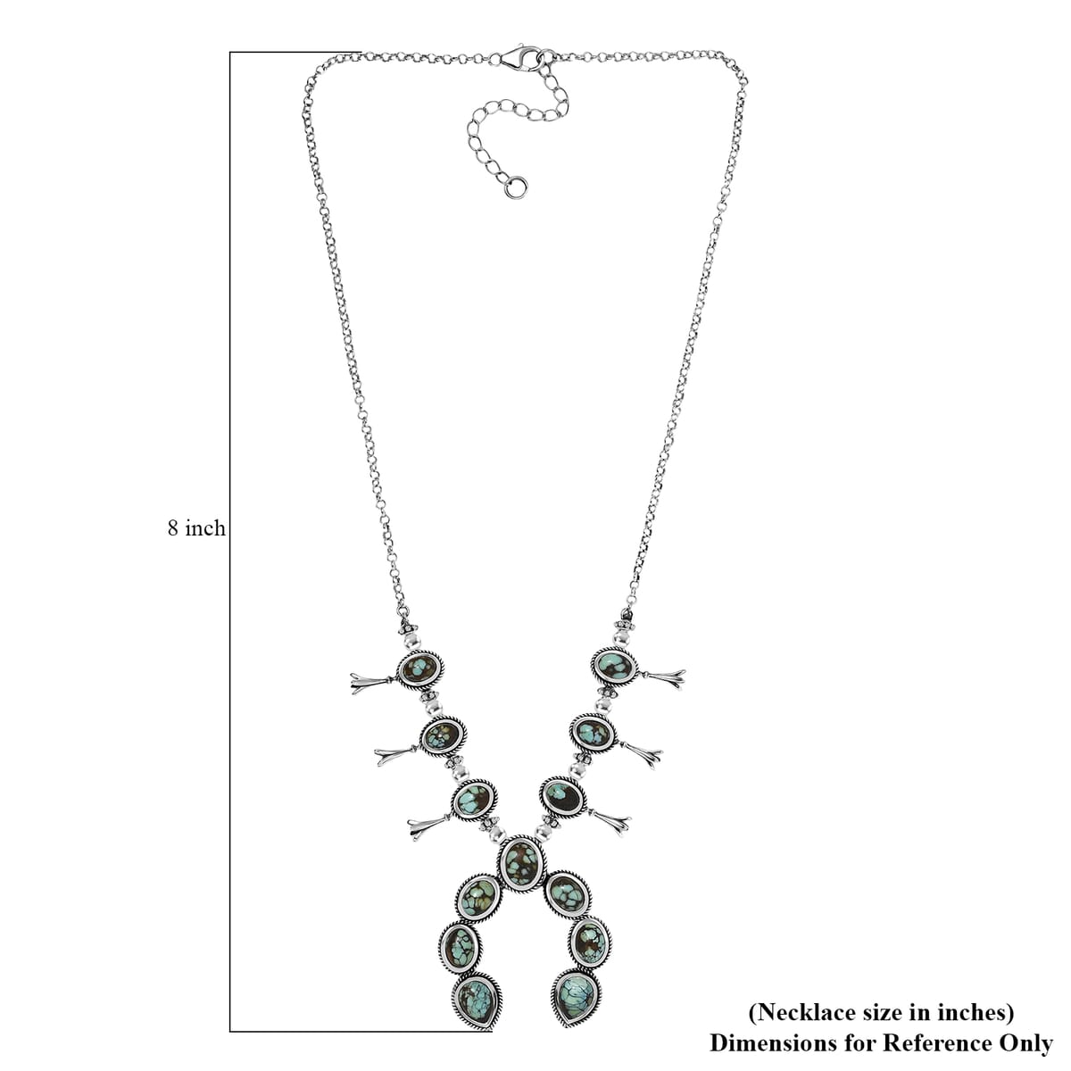 D’Joy Artisan Crafted Whispering Web Turquoise 14.60 ctw Squash Blossom Necklace 18 Inches in Sterling Silver  image number 5