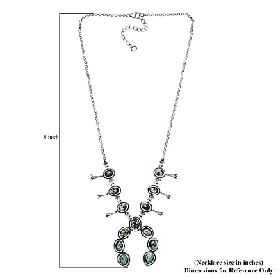 D'Joy Artisan Crafted Whispering Web Turquoise 14.60 ctw Squash Blossom Necklace 18 Inches in Sterling Silver 