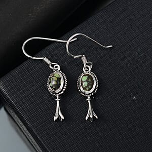 D'Joy Artisan Crafted Whispering Web Turquoise 1.65 ctw Squash Blossom Earrings in Sterling Silver 