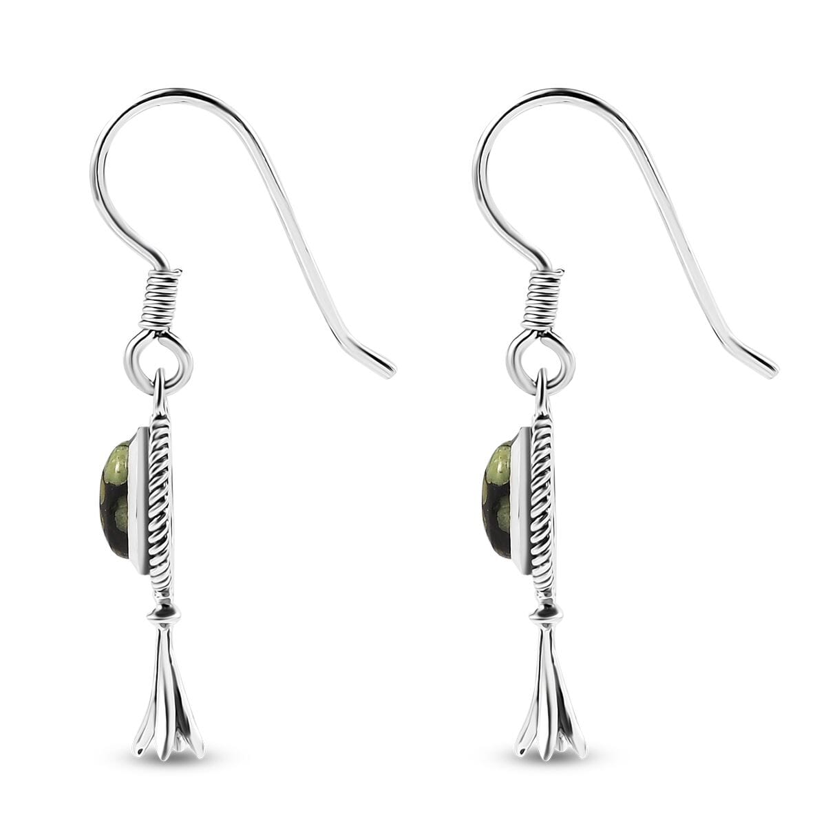 D’Joy Artisan Crafted Whispering Web Turquoise 1.65 ctw Squash Blossom Earrings in Sterling Silver  image number 3