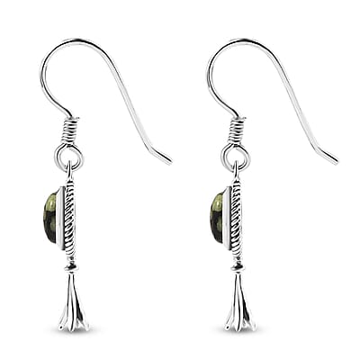 D'Joy Artisan Crafted Whispering Web Turquoise 1.65 ctw Squash Blossom Earrings in Sterling Silver 