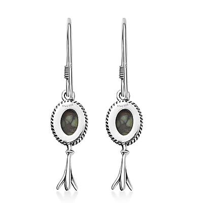D'Joy Artisan Crafted Whispering Web Turquoise 1.65 ctw Squash Blossom Earrings in Sterling Silver 