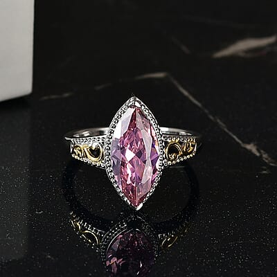 EverTrue Simulated PInk Diamond Ring in 18K YG Plated and Platinum Bond (Size 10.0)