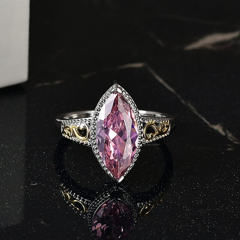 EverTrue Simulated PInk Diamond Ring in 18K YG Plated and Platinum Bond (Size 10.0)
