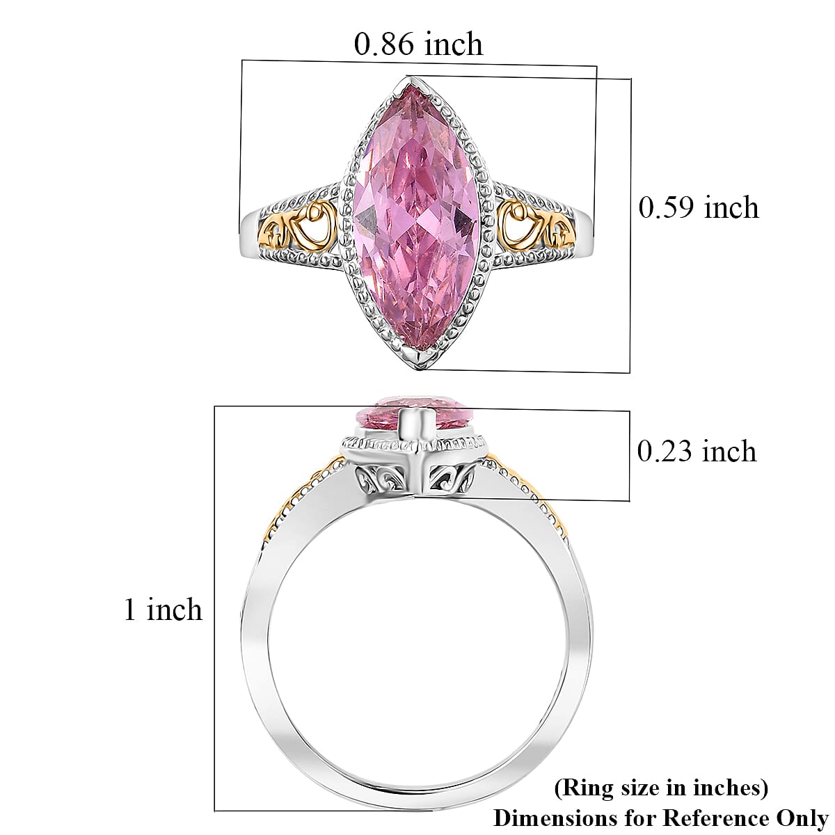 EverTrue Simulated PInk Diamond Ring in 18K YG Plated and Platinum Bond (Size 11.0) image number 5