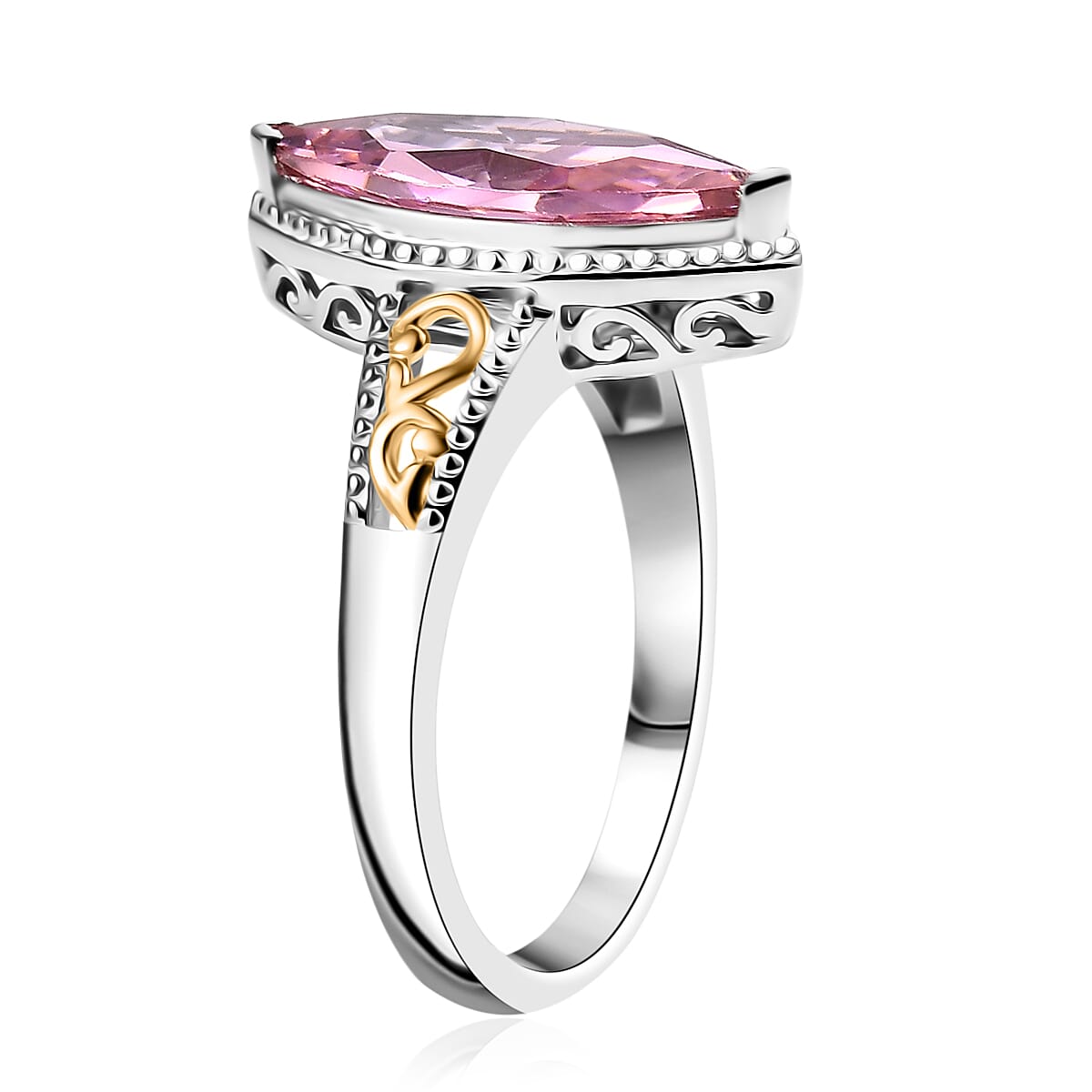 EverTrue Simulated PInk Diamond Ring in 18K YG Plated and Platinum Bond (Size 7.0) image number 3