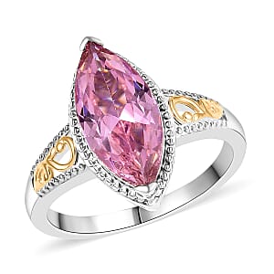 EverTrue Simulated PInk Diamond Ring in 18K YG Plated and Platinum Bond (Size 8.0)