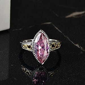 EverTrue Simulated PInk Diamond Ring in 18K YG Plated and Platinum Bond (Size 9.0)