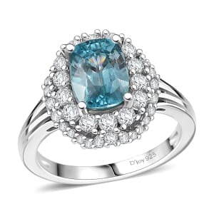 D'Joy Premium Cambodian Blue Zircon and White Zircon 3.50 ctw Crown of the Tide Ring in Rhodium Over Sterling Silver (Size 10.0)
