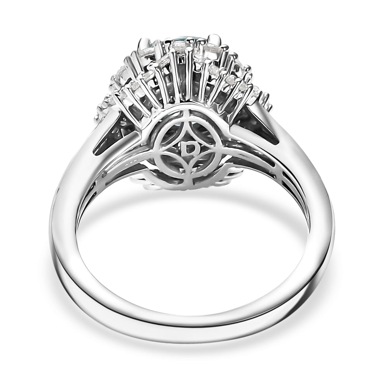 D'Joy Premium Cambodian Blue Zircon and White Zircon 3.50 ctw Crown of the Tide Ring in Rhodium Over Sterling Silver (Size 10.0) image number 4