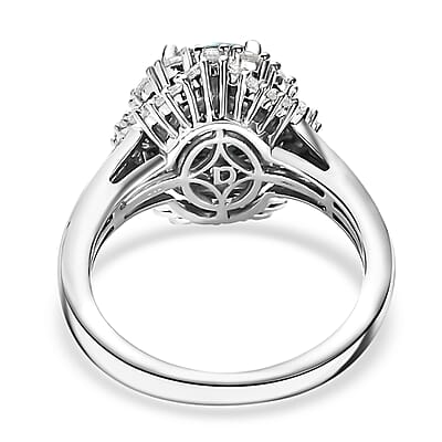 D'Joy Premium Cambodian Blue Zircon and White Zircon 3.50 ctw Crown of the Tide Ring in Rhodium Over Sterling Silver (Size 10.0)