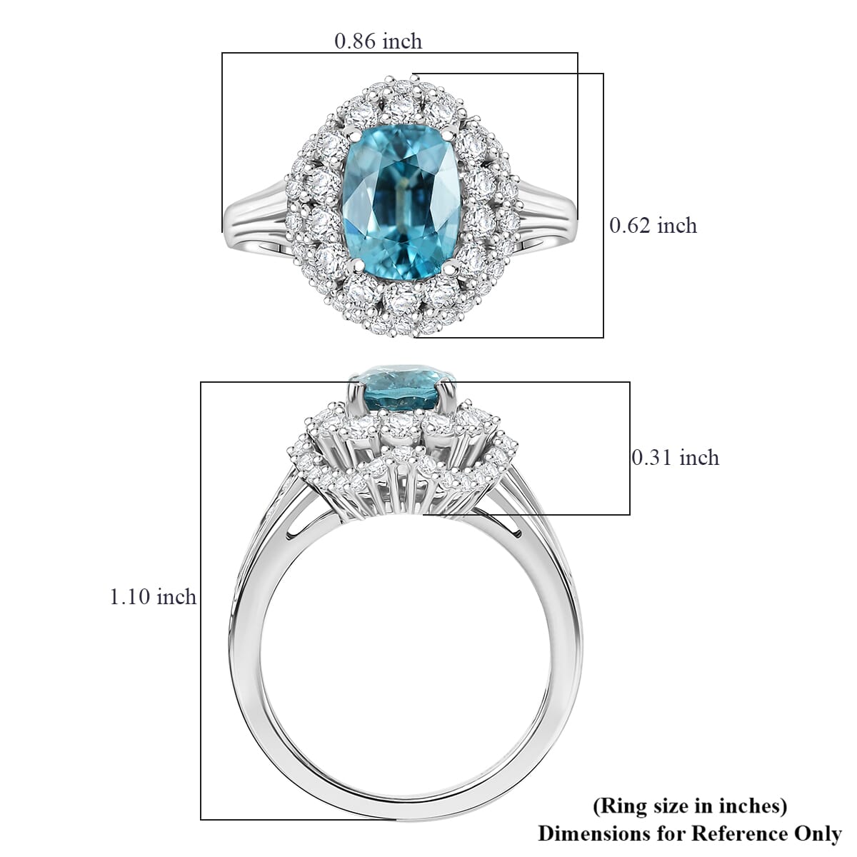 D'Joy Premium Cambodian Blue Zircon and White Zircon 3.50 ctw Crown of the Tide Ring in Rhodium Over Sterling Silver (Size 10.0) image number 5