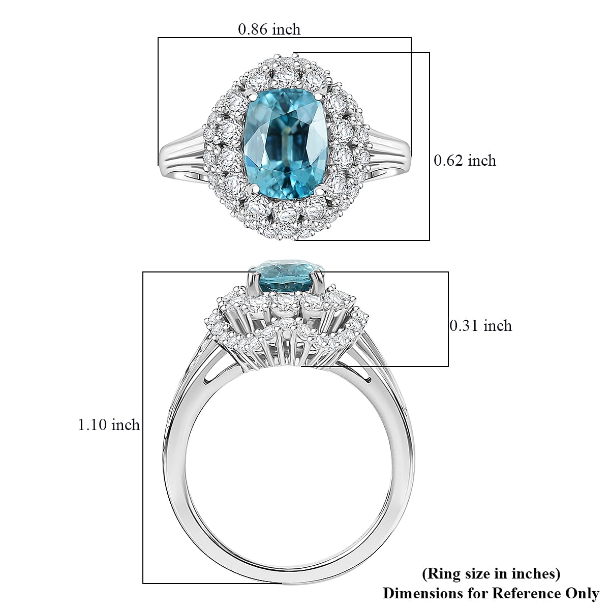 D'Joy Premium Cambodian Blue Zircon and White Zircon 3.50 ctw Crown of the Tide Ring in Rhodium Over Sterling Silver (Size 9.0) image number 5