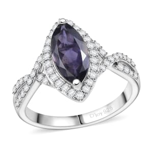 D'Joy Catalina Iolite and Moissanite 2.00 ctw Infinity Eclipse Ring in Rhodium Over Sterling Silver (Size 10.0)